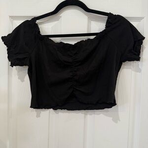 Black Ribbed off the Shoulder Crop Top with Ruching on the Front NWOT